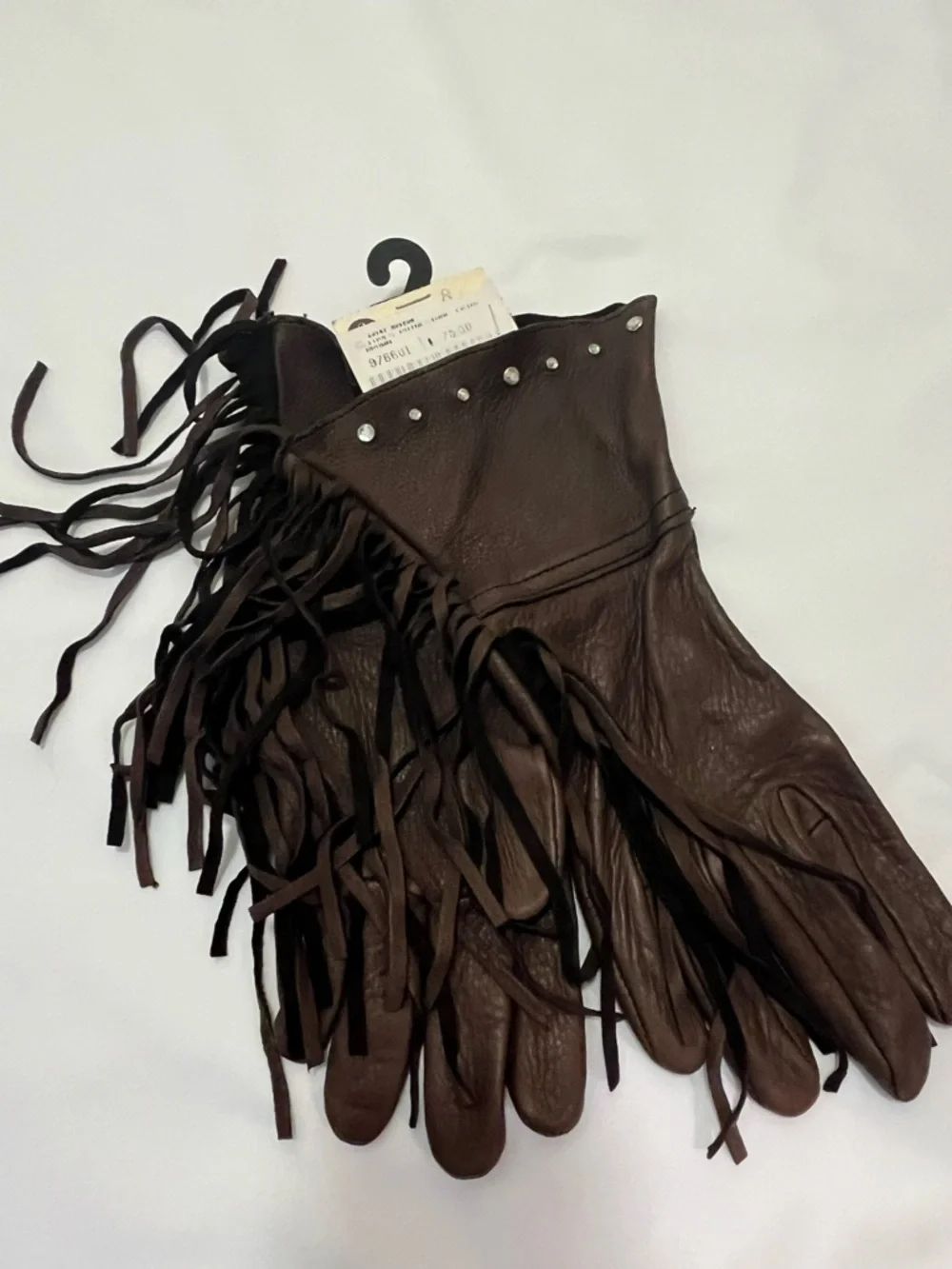Vintage Western Brown Leather Fringe Gloves